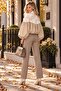 Women's Beige Balloon Sleeve Zippered Detailed Embellished Bomber Jacket Nbk9000 - 5