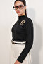 Women's Long Sleeve Blouse with Buckle Detail 40046 - Black - 3