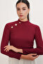 Women's Button Detailed Long Sleeve Blouse 40044 - Burgundy - 4