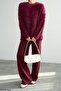 Women's Burgundy Crew Neck Plush Sweater - 4