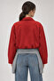 4974 Women's Stand Collar Elastic Waist Zippered Bomber Jacket Red - 6