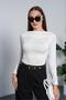 Women's White Boat Neck Drape Detailed Blouse Pc7006 - 6