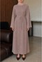 Women's Comfortable Cut Wide Sleeve Belted Ribbed Textured Hijab Dress - 4