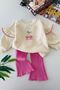 Baby Girl 2-Piece Set with Cherry Printed Tights - Pink - 4