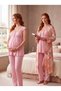 New Season Powder Patterned Buttoned Breastfeeding-Friendly Design Lace Detailed Wide Strap 100% Cotton Maternity Pajama Set - 2