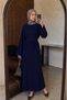 Women's Comfortable Cut Wide Sleeve Belted Ribbed Textured Hijab Dress - 3