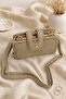 Gold Detailed Multi-Functional Hand and Shoulder Bag -Beige