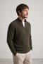Men's Zippered Cardigan Regular Fit Half Turtleneck Khaki Knitwear Jacket Relaxed Fit Waffle Knit Green