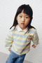Girl's Teddy Bear Printed Collared Striped Sweatshirt - 2