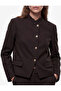 Button Detailed Mandarin Collar Pocketed Striped Blazer Jacket with Metal Accessories - 3