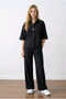 Women's Black Gold Single Button Detailed Pocket Crepe Fabric Pants and Bluse Two-Piece Set Yy101420 - 5