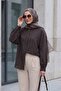 Oversized Shirt with Long Back, Oval Cut and Buttons - Dark Brown