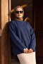 Crew Neck Long Sleeve Oversize Combed Cotton Sweatshirt -Dark Blue - 3