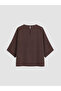 Ozmarka New Season Brown Crew Neck Wide Sleeve Oversize Blouse - 6