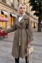 Double-Breasted Collar Belted Lined Double-Pocket Trench Coat - Light Brown