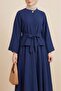 Single Button Belted Skirted Cupra Suit - Navy - 2