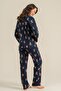Women'S, Winter Bear Patterned, 100% Cotton, Navy Blue, Shirt Collar Pajama Set - 2