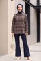 Plaid Patterned Oval Cut Oversize Shirt - Mink - 6