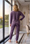 Soft Textured Velvet Fabric Long Sleeve Plus Size Women's Pajama Set 2500 - 5