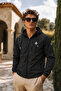 Men's Seasonal Trend Hooded Zippered Black Raincoat & Windbreaker
