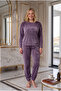 Soft Textured Velvet Fabric Long Sleeve Plus Size Women's Pajama Set 2500 - 2
