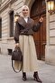 Shawl Collar Elastic Waist Buckle Detailed Crop Jacket - Dark Brown - 4