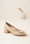 Women's Patent Leather Metal Buckle Short Block Heeled Shoes with Blunt Pointed Toe Comfortable Sole Stylish Office and Daily Stiletto Ballerinas - 2
