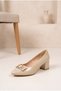 Women's Patent Leather Stone Buckle Thick Block Heeled Shoes Pointed Toe Bow Detail Comfortable Sole Stylish Evening Dress and Office Stiletto - 2