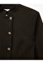 Button Detailed Mandarin Collar Pocketed Striped Blazer Jacket with Metal Accessories - 7