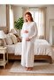 New Season Ecru Lace Detailed Special Design Long Sleeve 100% Cotton Maternity Nightgown Set with Breastfeeding Feature - 3