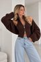 Women's Brown Balero Detailed Stylish Zippered Double Balloon Sleeve Knitwear Cardigan (S/M)