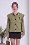 Women's Wide Collar Buttoned Short Trench Coat Black, Brown, Beige, Khaki