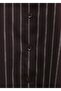 Striped Buttoned Oval Cut Linen Look Shirt - Plum - 6