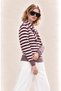 Women's Soft Textured Striped Knitwear Cardigan Scarf Collar Buttoned Long Sleeve Cardigan - 3