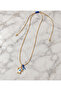 Gold String Mine Detailed Turtle Saks Blue Ribbon Charm Adjustable Necklace - 3