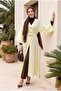 Wide Sleeve Lace-Up Brooched Jacquard Long Kimono -Yellow - 3