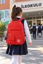 Red School Bag with 3 Compartments Waterproof Crinkle Fabric Student Backpack 45 X 27 X 15
