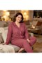 Battal Large Size Women's Striped Pajama Set Long Sleeve Buttoned Comfortable Fit Soft Fabric (3Xl-4Xl-5Xl Sizes)