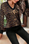 Leopard Elegance! New Season Women's Long Sleeve Button Detail V-Neck Leopard Patterned Blouse - 6