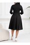 Women's Tuvakar Sleeves, Collar, Lace-Up, Buttoned Midi Imported Crepe Dress - 4