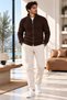 Men's Zippered Stand Collar Thick Knitted Textured Slim Fit Stylish Casual Cardigan - 4