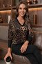 Leopard Elegance! New Season Women's Long Sleeve Button Detail V-Neck Leopard Patterned Blouse - 3
