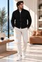 Men's Zippered Stand Collar Thick Knitted Textured Slim Fit Stylish Casual Cardigan - 2