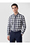 Esvab • Modern & Distinctive Standard Fit Checkered Embroidered Gabardine Men's Shirt