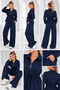 Waist-Cinched Zippered Sweet/Plisse Flowy Pants/Dual-Piece Set - 5