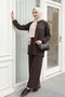 Hooded Half-Buttoned Set with Elastic Sleeves and Pockets - Dark Brown - 3