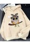 Unisex Beige Kangaroo Pocket Thick Fabric Oversize Hooded Sweatshirt Hoodie