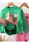 Children's Cotton Cat Printed Green Sweatshirt and Polka Dot Pink Sweatpants Set - 4