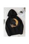 Unisex Black Relaxed Fit Hooded Kangaroo Pocket Thick Sweatshirt