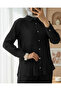 Single Pocket Ribbed Tensel Fabric Double Suit Set - Black - 3